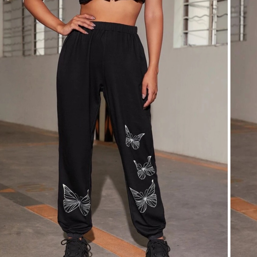 New Without Tags SHEIN Black Butterfly Sweatpants